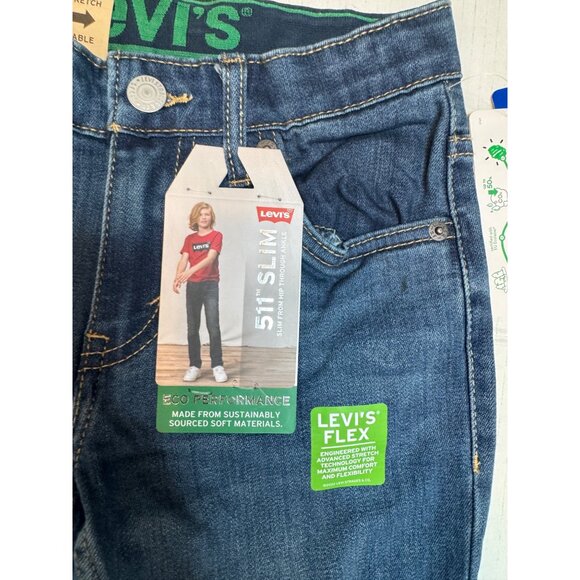 NWT Levis 511 Slim Fit Boys 8 Jeans 24X25 NWT Stretch Eco Performance Denim Blue - Picture 10 of 14